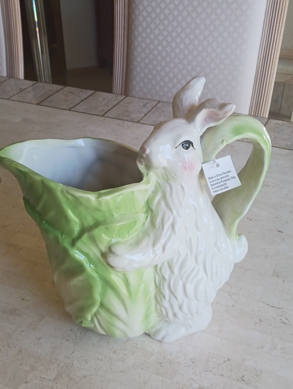 Bunny & Lettuce Pitcher/Vase 72.oz capacity Large Handle,- Valeri//QVC, New